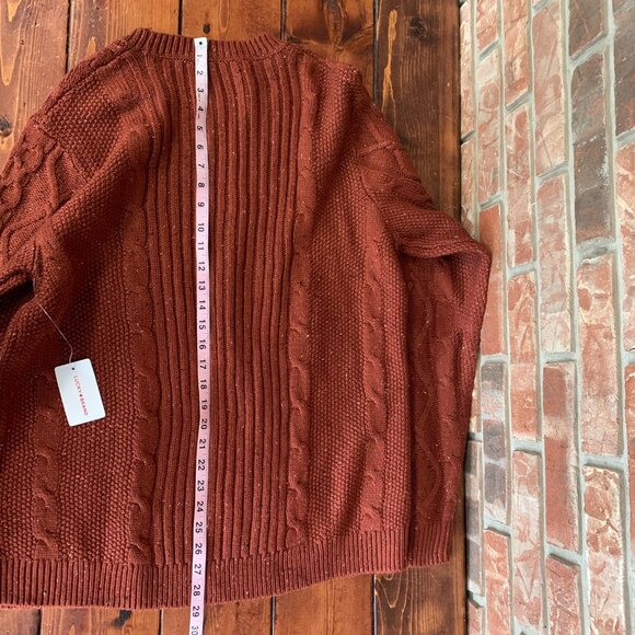 NWT Lucky Brand Men's Large Terracotta Orange Tweed Cable Knit Crewneck Sweater - Picture 10 of 14